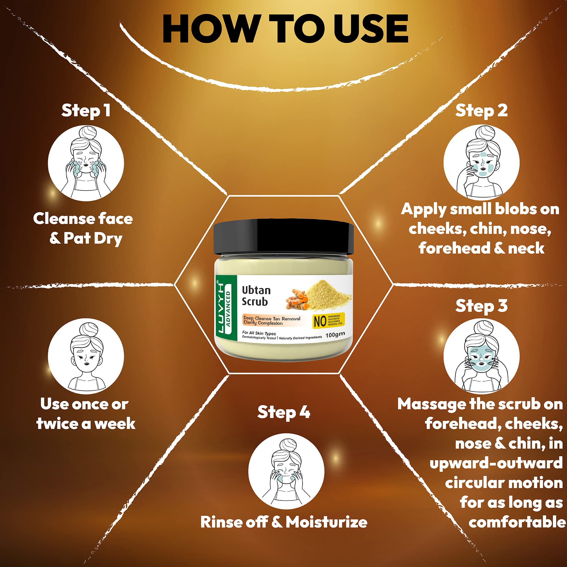 Luvyh Ubtan Face Scrub & Body Scrub with Walnut & Turmeric for Women and Men | Natural Cleansing, Tan Removal & Skin Brightening | Reduces Dark Spots | Nourishes & Glows Skin | Paraben-Free 100g | Perfect for Daily Skincare Routine & Spa Days