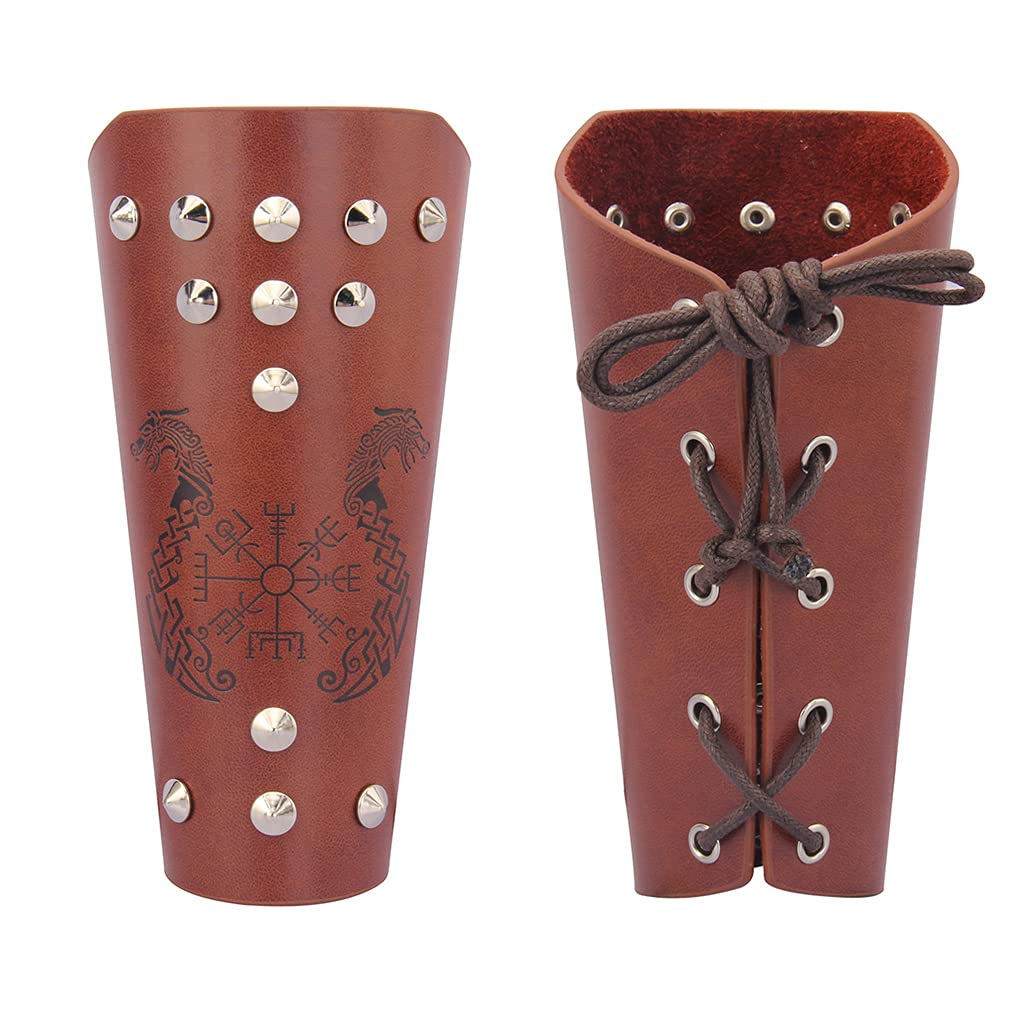 Men's & Women's Leather Bracers - Medieval Arm Armor Cuffs, Viking Gauntlet Wristbands for Cosplay, LARP, Renaissance Fairs & Historical Reenactment