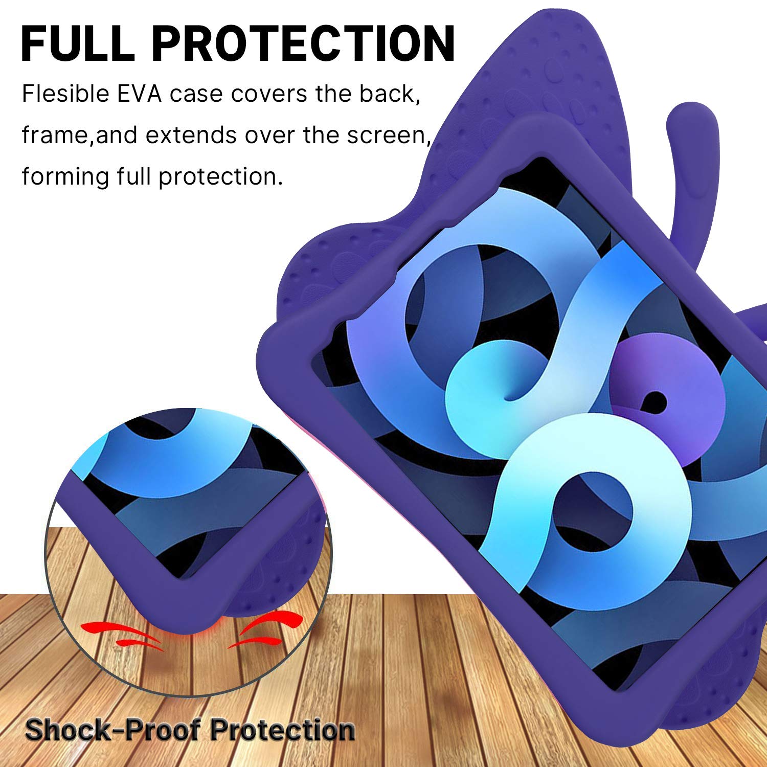 **Kids Shockproof iPad Air 4/5 & iPad Pro 11 (2020/2018) Case - 3D Cute Butterfly Design with Stand, Lightweight EVA Full Cover Drop Protection (Purple) | Perfect for School, Travel & Play**