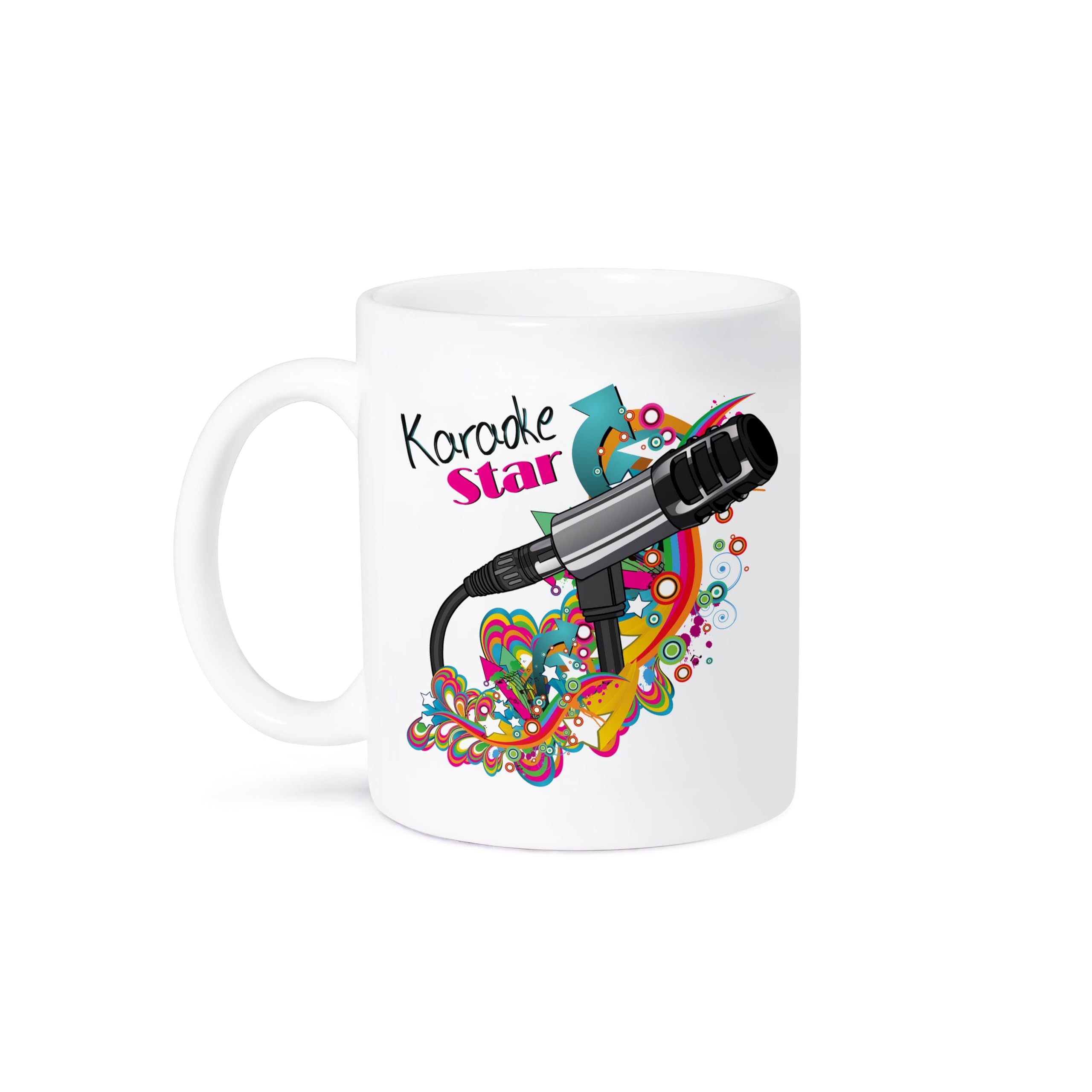 3dRose 11oz Coffee Mug - Karaoke Star Singer Modern Colorful Pop Art Vector Mic Microphone Music Design - Funny Gift for Music Lovers - Perfect for Coffee, Tea & Office Use