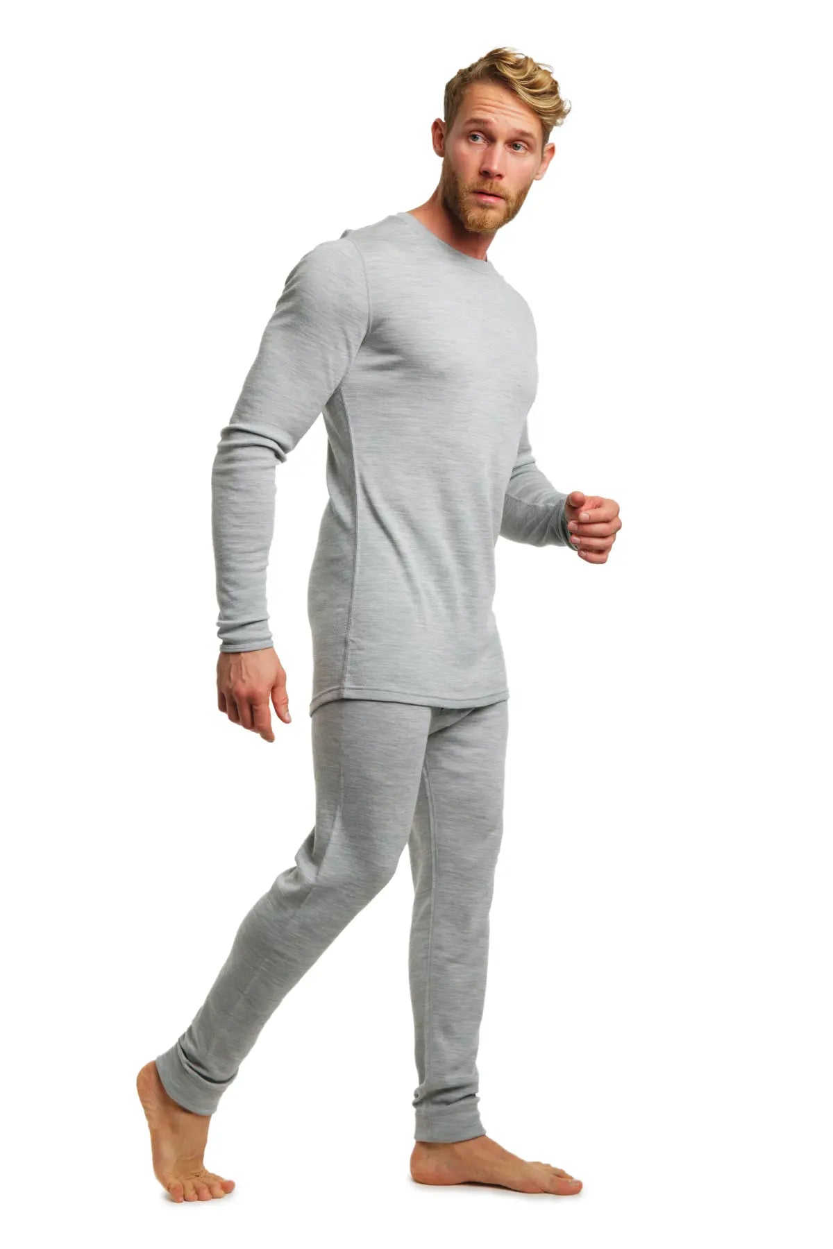 Men's Merino Wool Thermal Underwear Set 250g - Heather Grey - Base Layer for Cold Weather Hiking, Skiing & Winter Sports