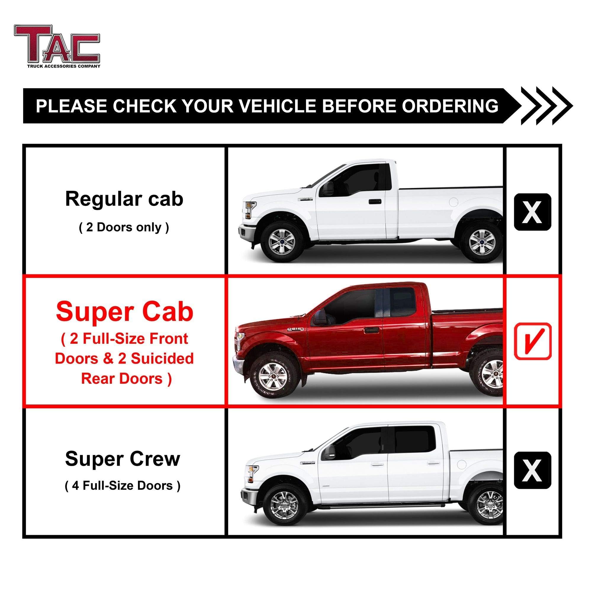 TAC Side Steps for Ford F150 F250 Super Cab - Black Off-Road Nerf Bars (2pcs) | Perfect for Truck Pickup & Off-Roading