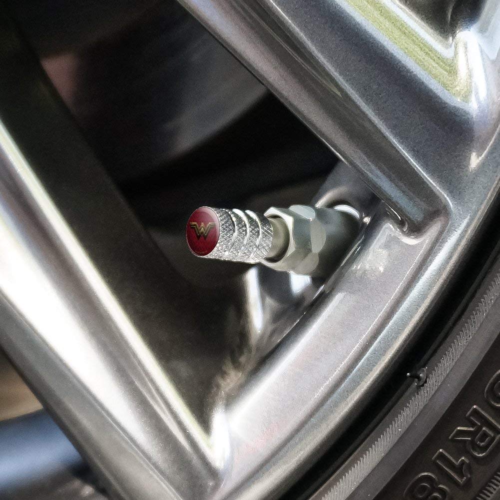 Justice League Wonder Woman Logo Aluminum Valve Stem Caps - DC Comics Superhero Car Accessories for Wheels & Rims - Perfect for DC Fans, Car Enthusiasts & Movie Collectors
