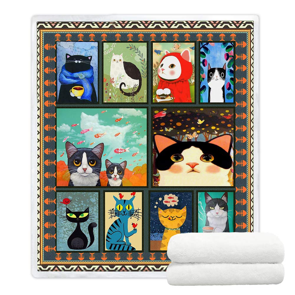 YunTu Super Soft Sherpa Cat Blanket for Kids & Adults - Fluffy Warm Throw for Couch, Sofa & Bed - Perfect Gift for Cat Lovers - Cozy Home Decor, Movie Nights & Winter Snuggles