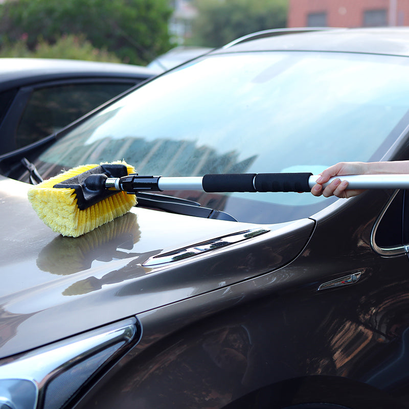10/12 Flow Thru Brush with Telescopic Pole & On/Off Switch (3.4' to 6 ft Extension) - Perfect for Window Cleaning, Car Washing, and Outdoor Surface Maintenance