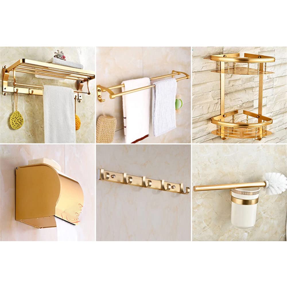 6Pcs Aluminum Bathroom Hardware Set - Wall Mount Towel Rack, Double Towel Holder, Hooks, Toilet Brush & Roll Tray | Modern Bathroom Organization for Home, Apartment & Hotel Use