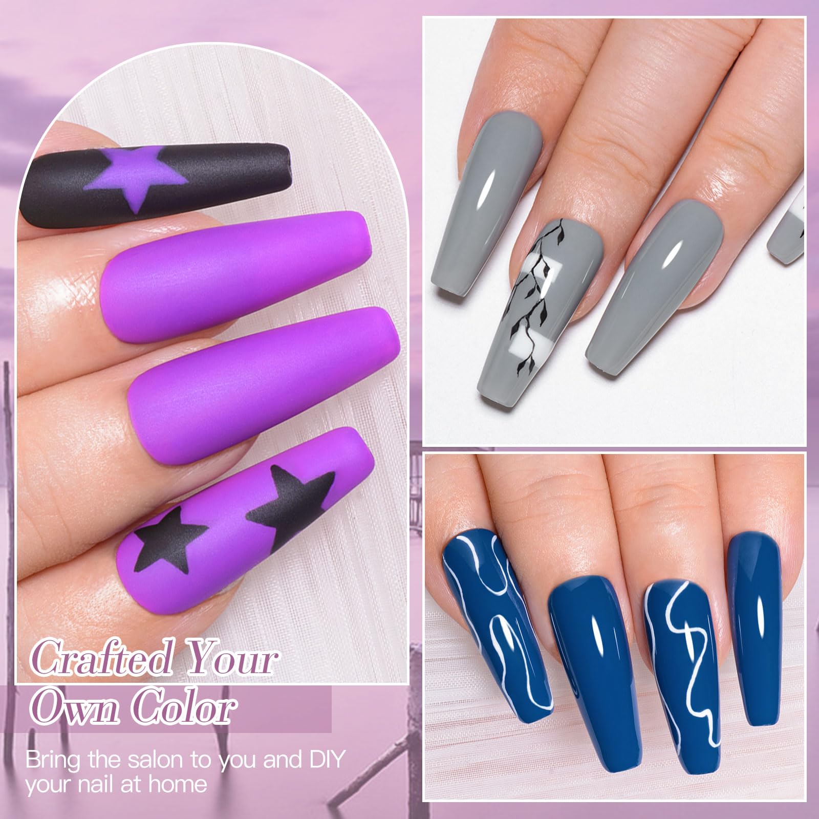 12pcs Soak Off UV LED Gel Nail Polish Set - Blue Purple Shimmer Nail Art Kit for Salon & Home Manicure | Long Lasting Gel Polish for Women | Perfect for Parties, Weddings & Special Occasions