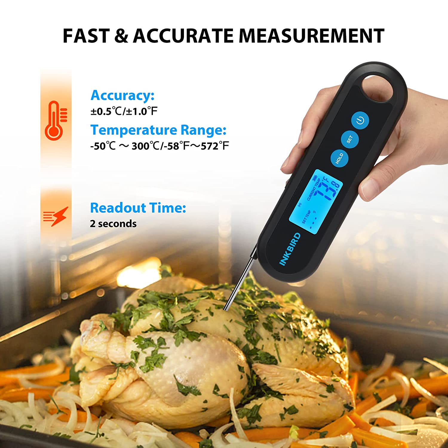 Instant Read Bluetooth Meat Thermometer IHT 2PB - Wireless Digital Cooking Thermometer for Grilling, Smoking, Baking & BBQ with Smartphone App