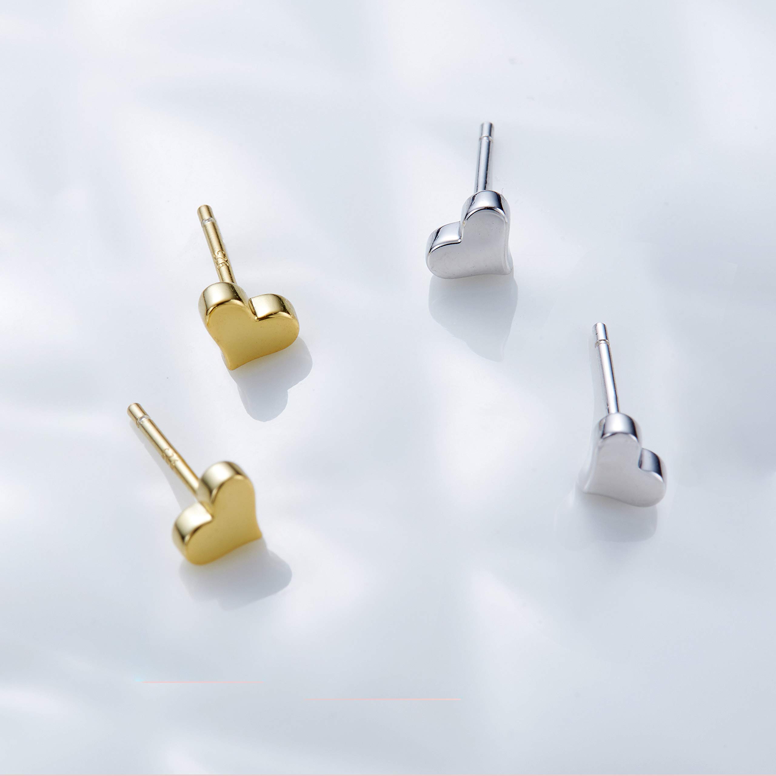 S.Leaf Sterling Silver Stud Earrings for Women - 14K Gold Plated Tiny Heart Earrings, Dainty Minimalist Jewelry for Everyday Wear | Perfect Gift for Her, Valentine's Day, Anniversary & Special Occasions