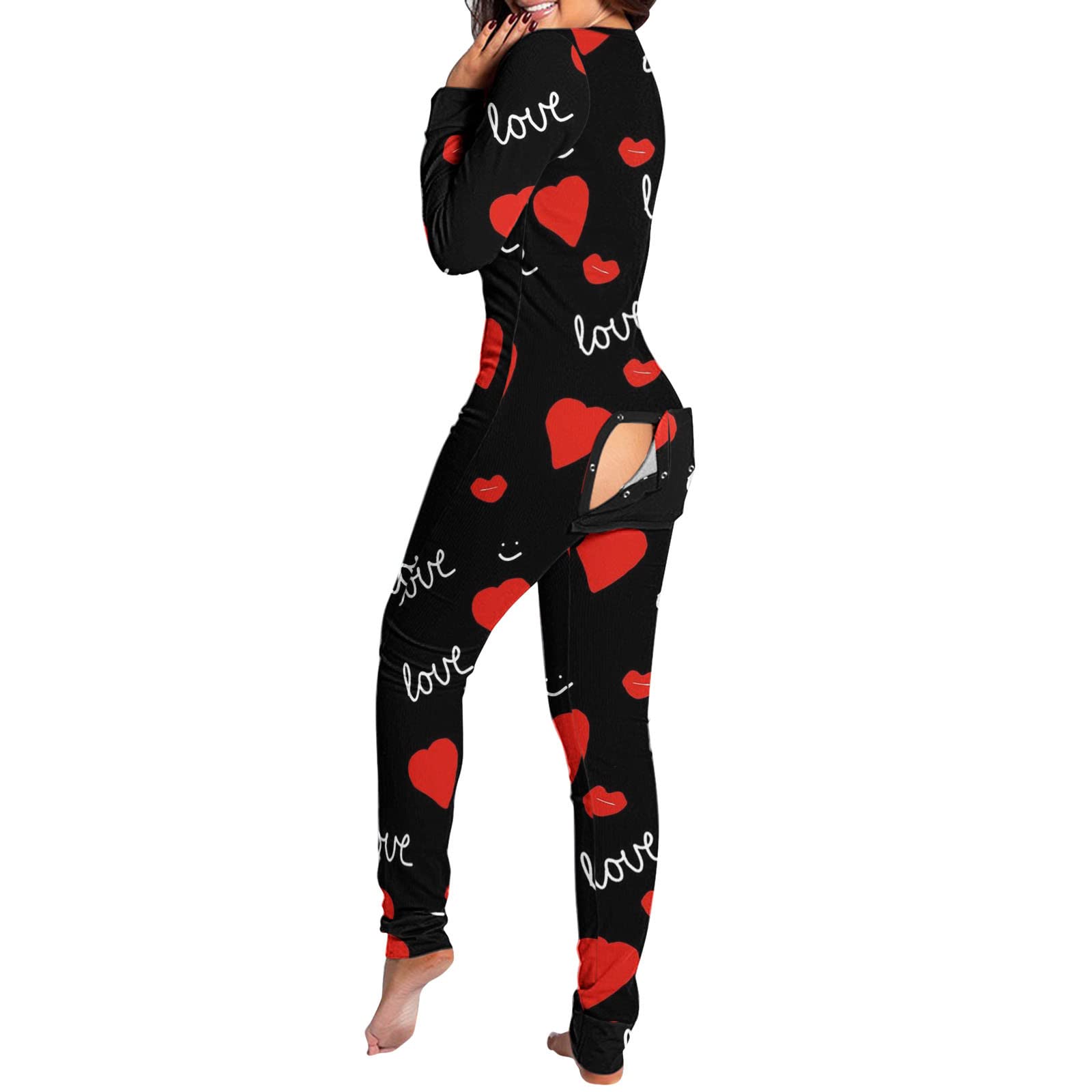 Women's Love Print Button-Down Jumpsuit - Soft & Warm Casual Romper with Functional Buttoned Flap for Beach Outings, Summer Vacations & Everyday Wear