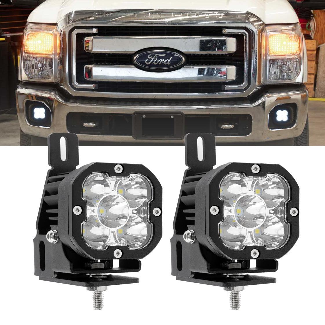 3 Inch LED Pod Lights with Amber Covers & Bumper Mounting Bracket - Compatible with Ford F250 F350 F450 (1999-2016) - Off-Road Fog Lights for Trucks, ATVs & Night Driving