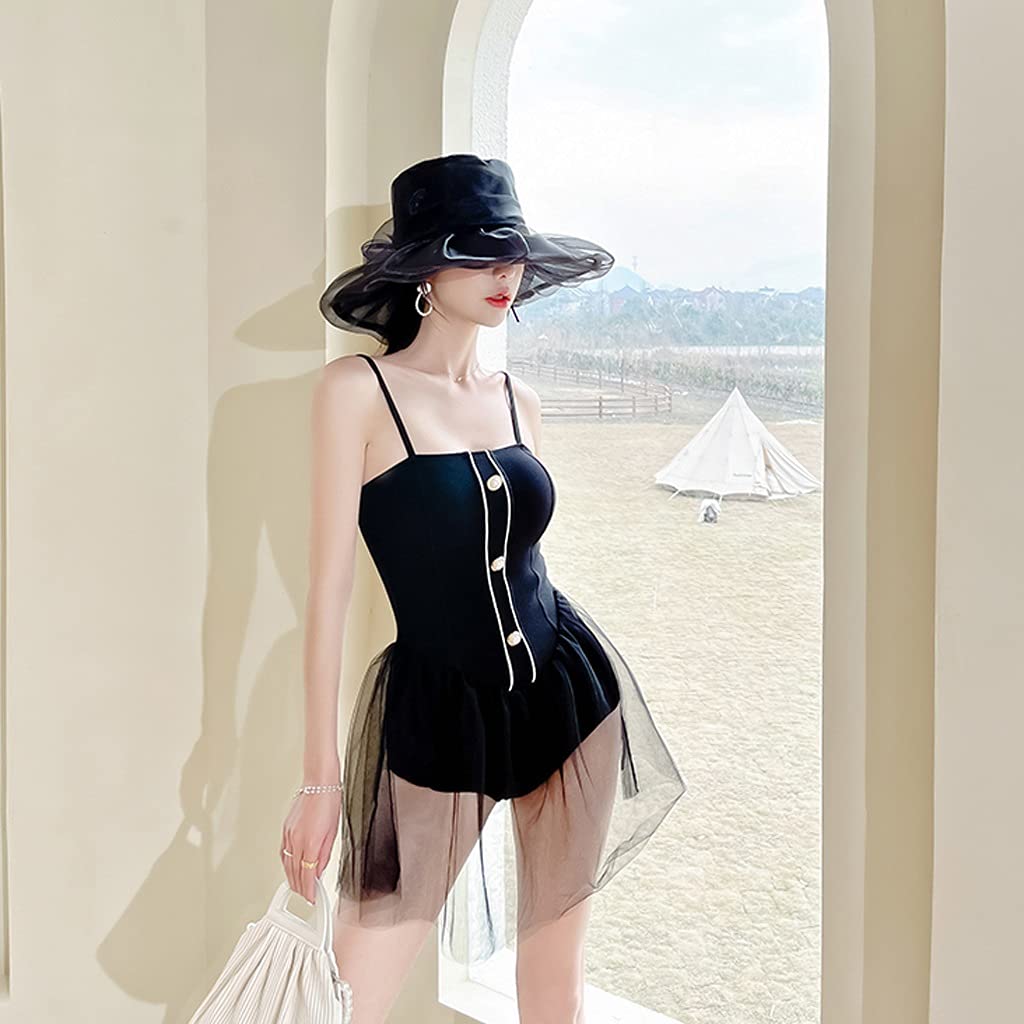 KLHHG Black One-Piece Swimsuit for Women - Conservative Bathing Suit with Modest Coverage, Slimming Design for Small Chest, Korean Style (Black, X-Large) | Perfect for Beach Vacation, Pool Party & Water Sports