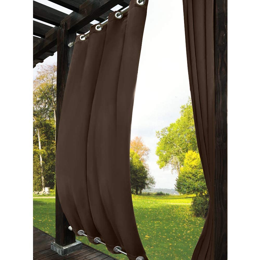 Drapifytex 150x96 Inches Waterproof Outdoor Drapes for Pergola - Chocolate Grommet Curtain Panel (Top & Bottom) - Perfect for Patio, Deck, Gazebo & Backyard Privacy