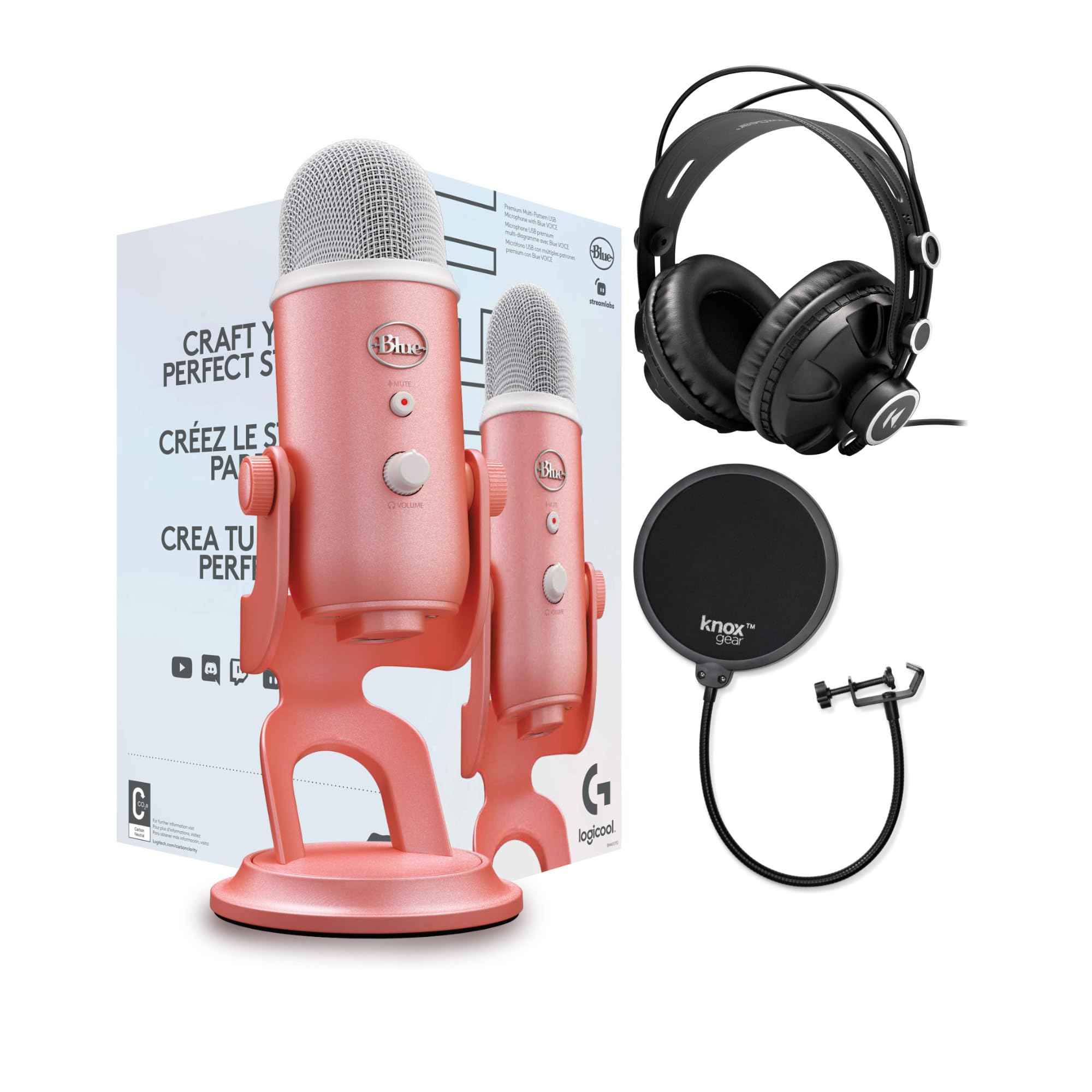 Blue Yeti USB Microphone Aurora Collection (Pink Dawn) with Headphones & Pop Filter - Professional Streaming, Podcasting & Gaming Mic Bundle for Content Creators