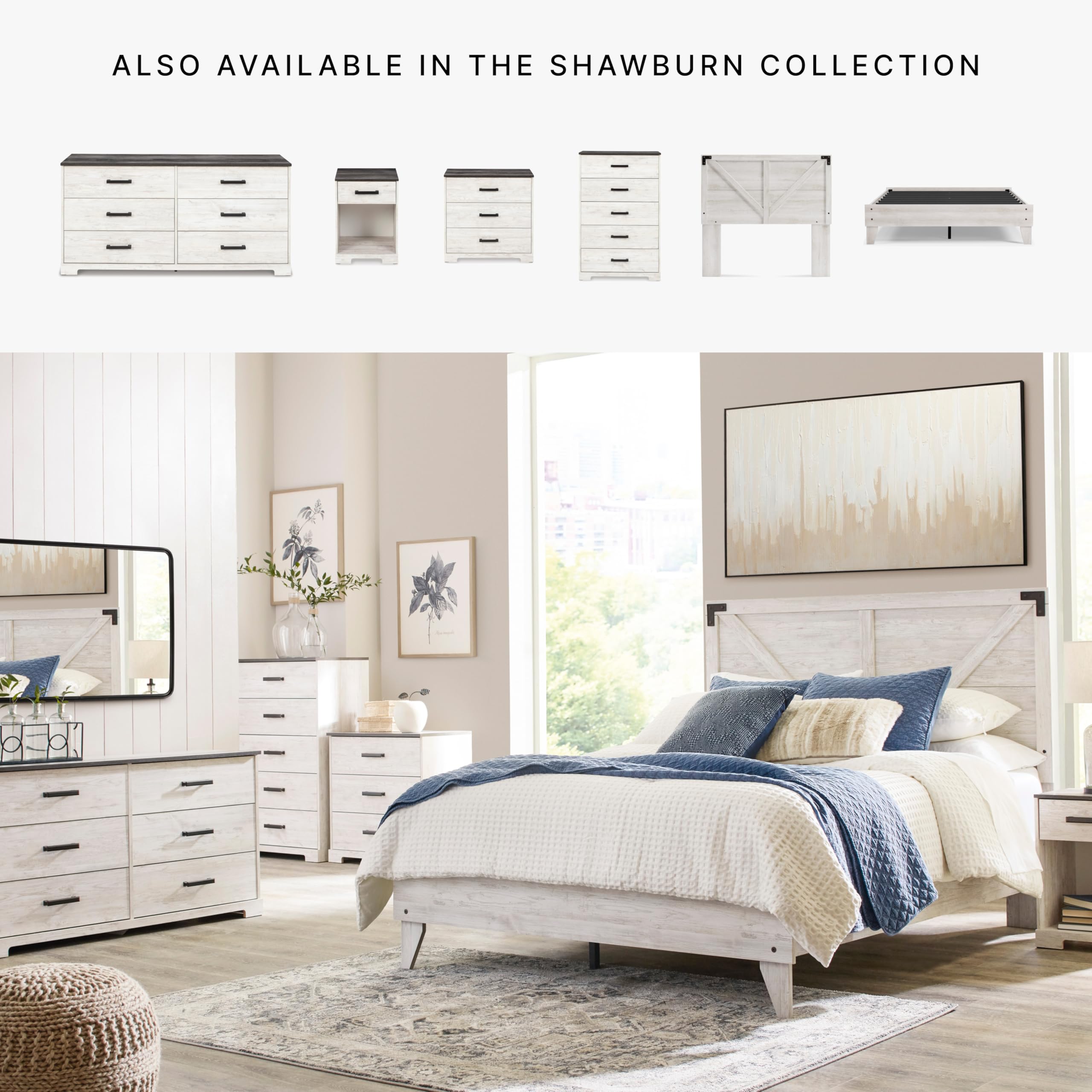 Signature Design by Ashley Shawburn Modern Farmhouse Headboard - Full Size, Whitewash Finish | Perfect for Bedroom Decor, Farmhouse Style Homes & Cozy Retreats