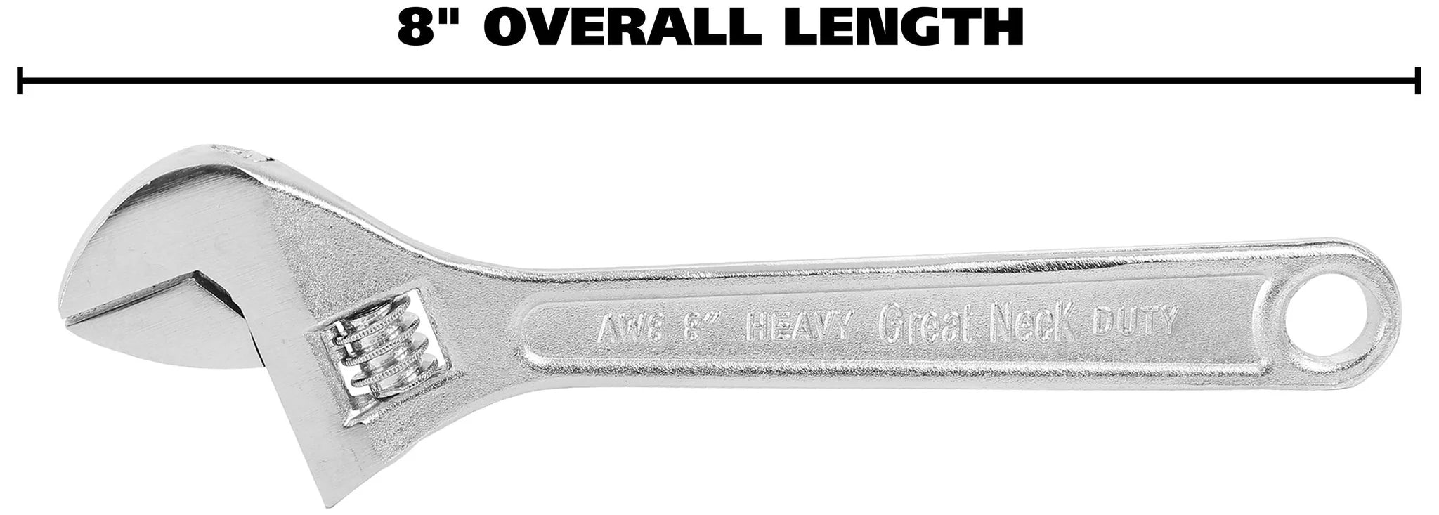 GreatNeck AW8C 8-Inch Adjustable Wrench - Heavy Duty Steel Construction, Smooth Jaw Adjustment for Plumbing, Automotive & DIY Home Repairs