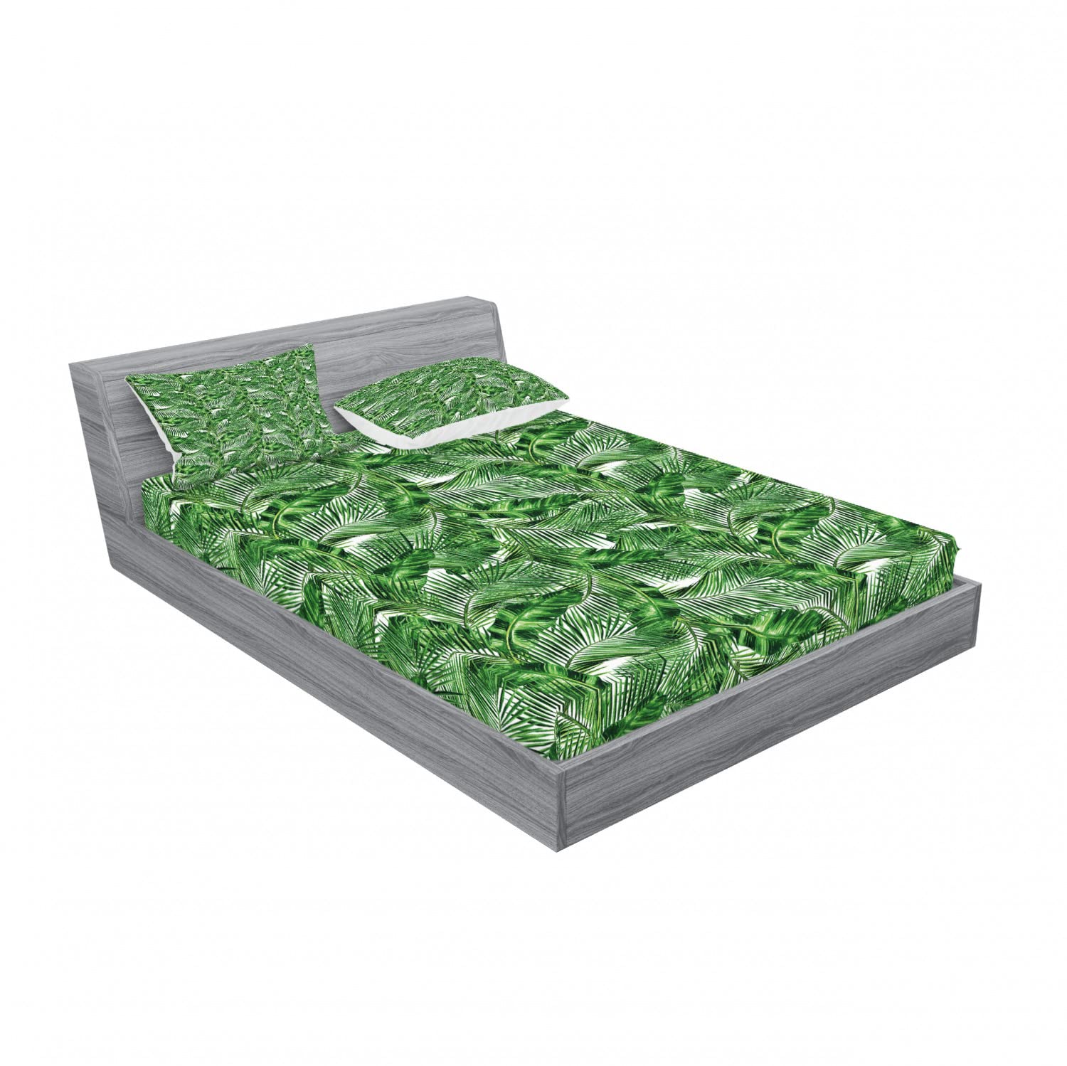 Ambesonne 2-Piece King Size Fitted Sheet Set with 4 Pillow Shams - Tropical Leaf Pattern Bedding in Hunter Green for Master Bedroom & Guest Room Decor