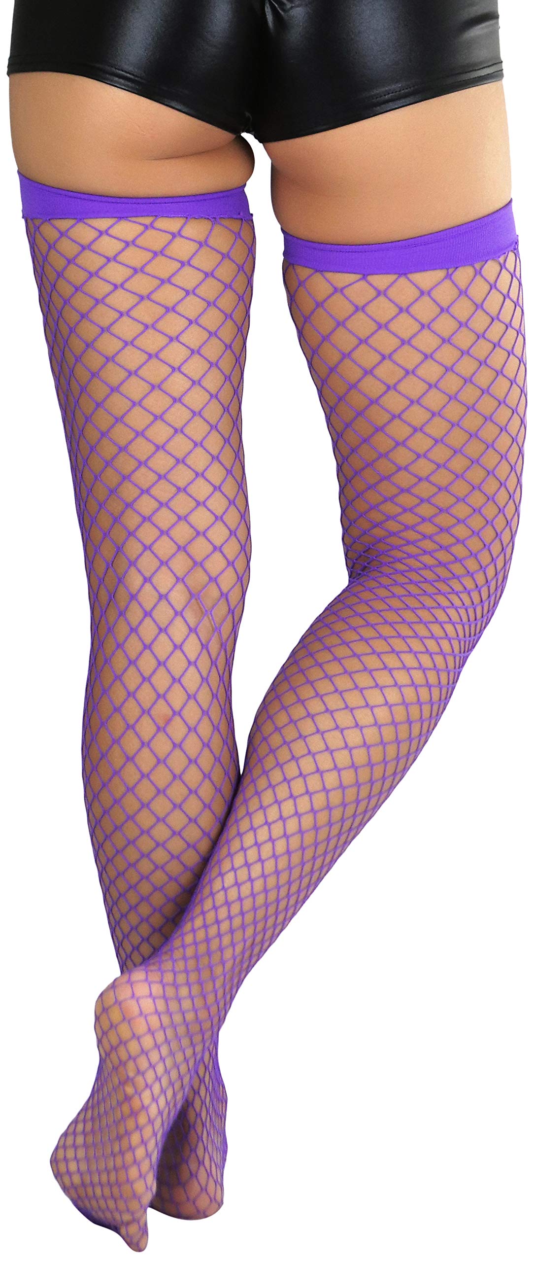 ToBeInStyle Women's Fishnet Thigh High Stockings - Sexy Sheer Bright & Vibrant Tights for Cosplay, Halloween, Burlesque & Night Out