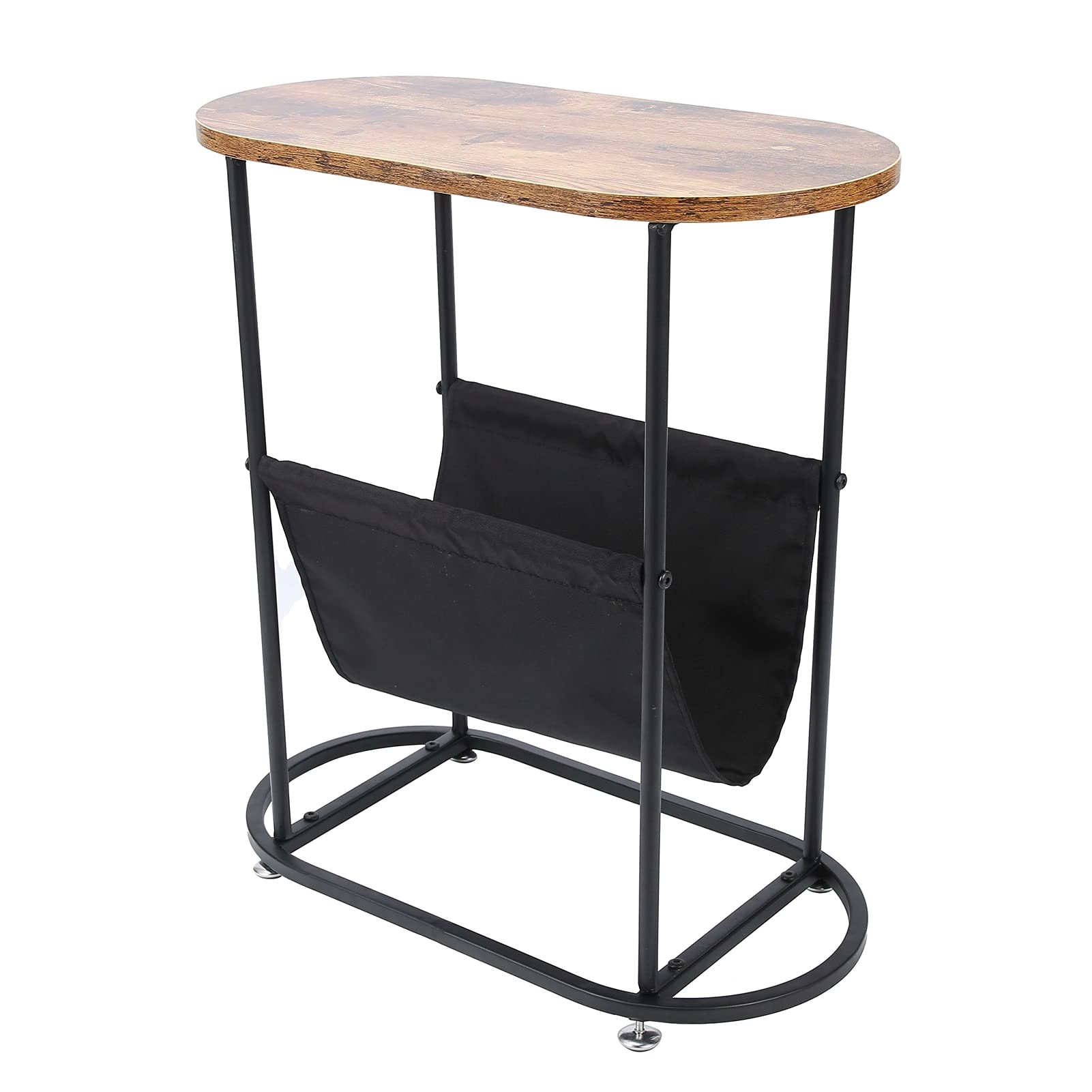 Vintage Retro Oval Side Table - Classic Coffee Table & Bedside End Table with Oxford Storage Bag, 22x20x10 Inches - Perfect for Living Room, Bedroom & Home Decor