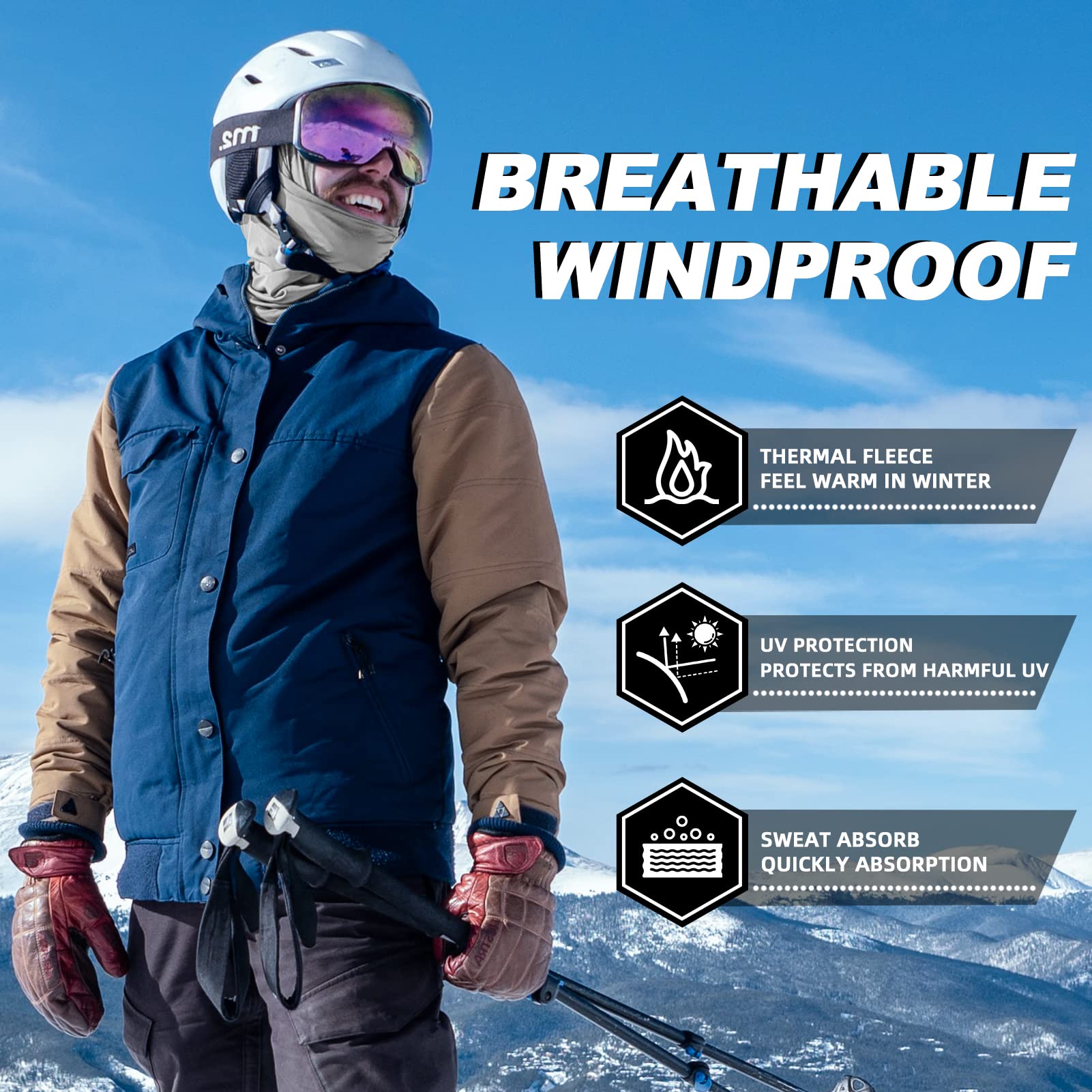 ROCKBROS Cold Weather Balaclava Ski Mask - Windproof Thermal Winter Face Mask for Men & Women - Cycling, Skiing, Snowboarding, Motorcycle Riding & Outdoor Activities