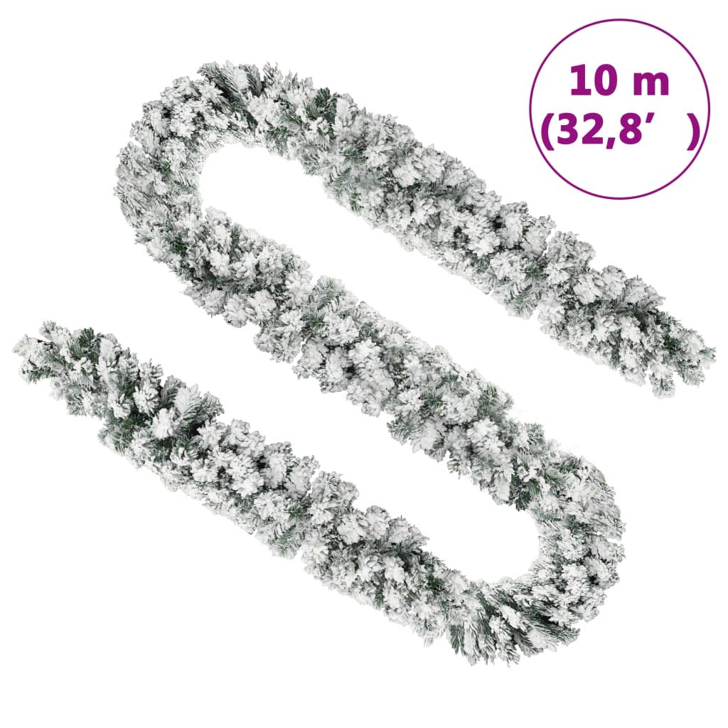 CHARMMA Christmas Garland Flocked Snow Green - 33 ft Artificial Xmas Holiday Garland for Indoor & Outdoor Decorations | Perfect for Fireplace, Staircase, and Christmas Tree Decor