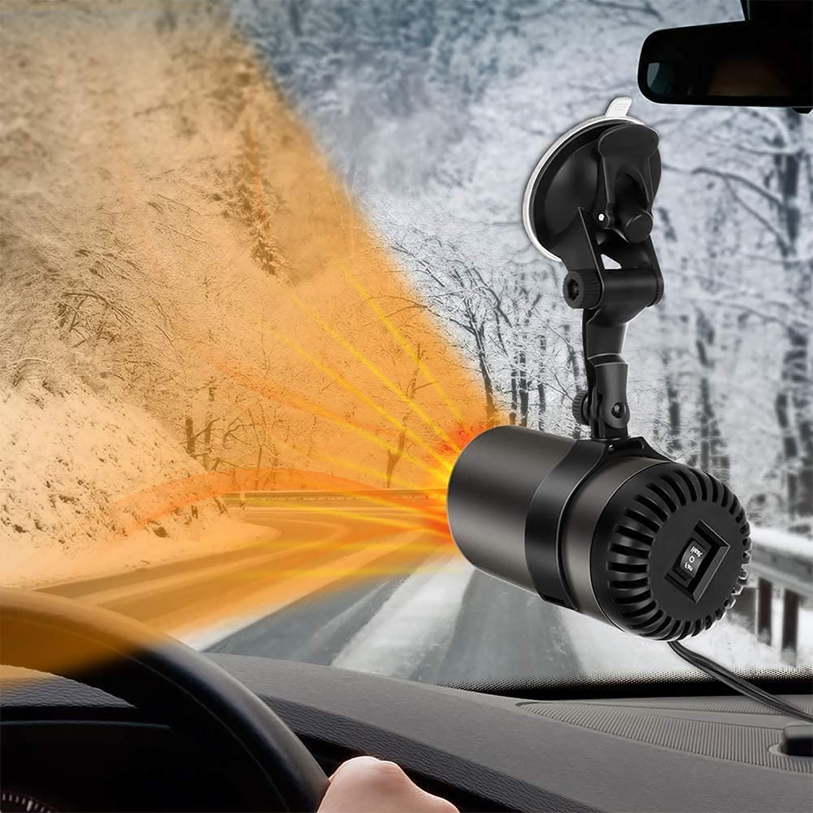 12V 150W Portable Car Heater & Defroster - Dual Function Auto Windshield Heater with Suction Cup Holder - Fast Warming Vehicle Heater for Winter Driving & Road Trips