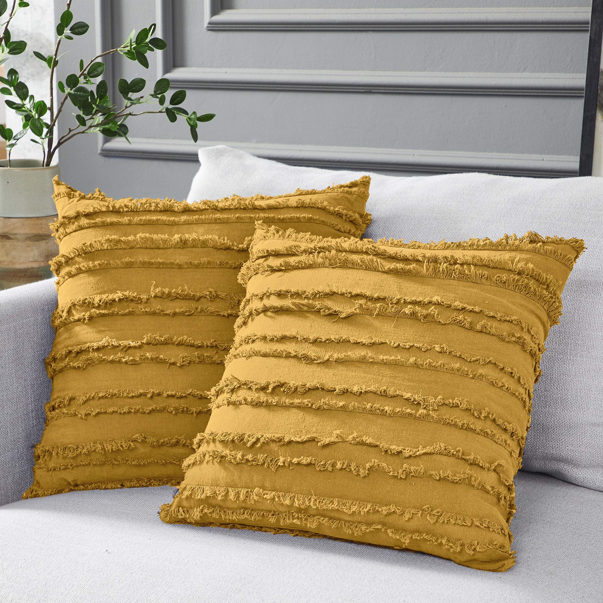Longhui Yellow Throw Pillow Cover Set of 2 - 16x16 Inch Decorative Lattice Pattern Sham Pillowcase for Sofa, Couch & Bed - Soft & Stylish Home Decor for Living Room, Bedroom & Dorm
