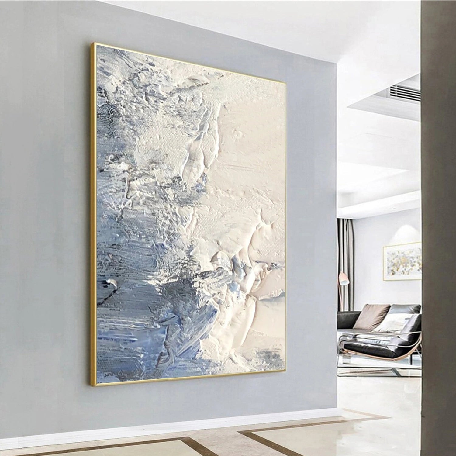 Abstract Tranquility Art Painting #WS275 - Modern Wall Decor for Living Room, Bedroom & Office - Calming Blue & White Canvas Artwork