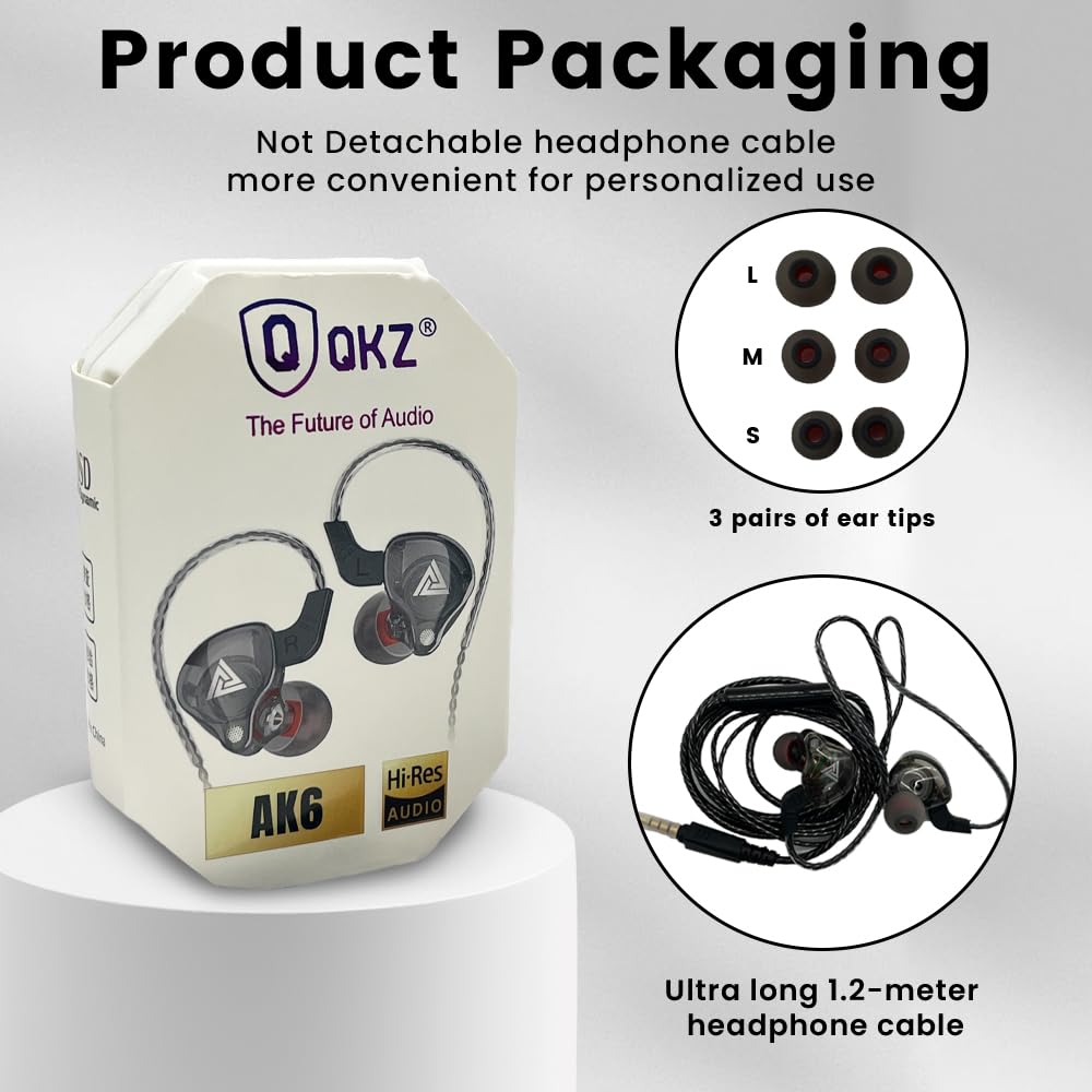 QKZ AK6 Gaming Earbuds with Microphone - 3.5mm HiFi In-Ear Headphones for Running, Sports & Music - Noise Isolating Wired Earphones with Mic (Black) - Perfect for Gaming, Workouts & Commuting