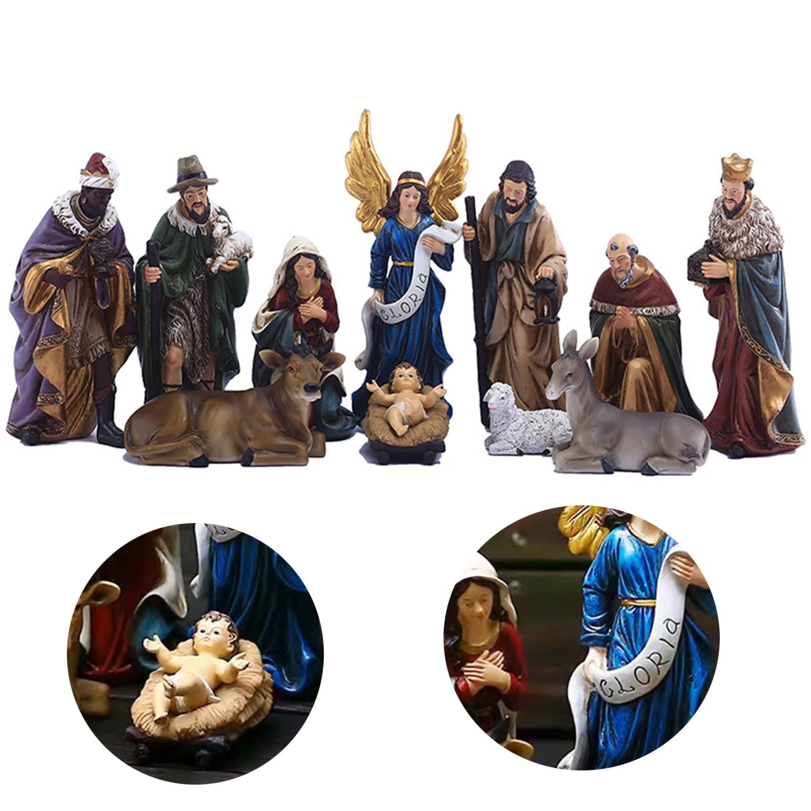 XDJ 11-Piece Traditional Nativity Set - 20cm Resin Jesus Christmas Manger Scene with Holy Family Figures - Perfect for Holiday Decor, Church Displays & Christian Gift Giving