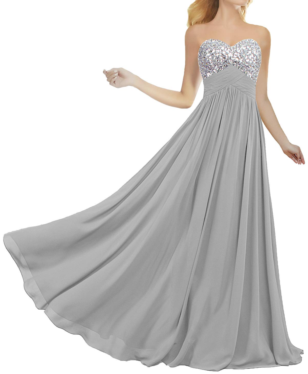 Elegant Crystal Chiffon Prom Dresses for Women - Long Formal Evening Gowns for Homecoming, Ball, Wedding & Special Occasions