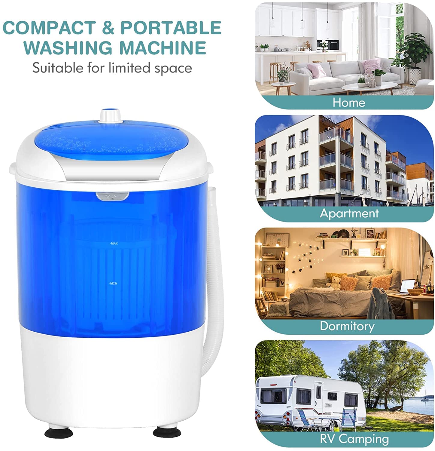 Portable Mini Washing Machine 1.6 Cu.ft Compact Washer - Blue | Perfect for Apartments, Dorms, RVs & Small Spaces | Energy Efficient & Quiet Operation