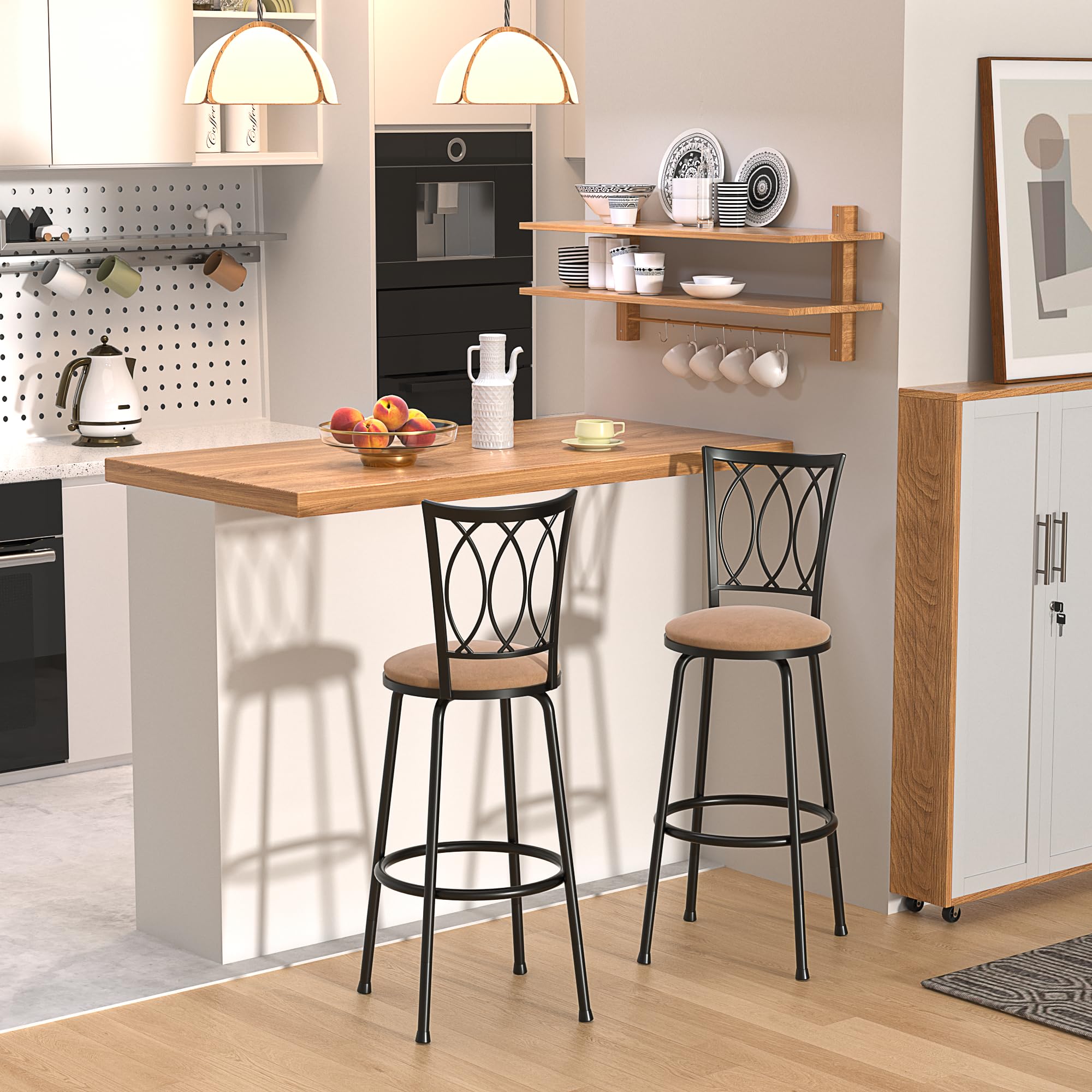 VECELO Adjustable Bar Stools with 360° Swivel Seat & Comfortable Round Cushions - Steel Bistro Pub Chairs for Kitchen Island, Breakfast Nook & Home Bar