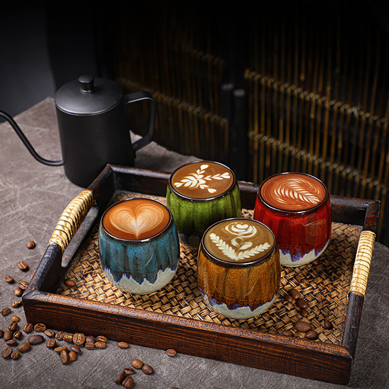 Premium Ceramic Espresso Cups Set of 2 (3oz) - Brown Handcrafted Coffee & Tea Tasting Cups for Espresso, Cappuccino, Latte - Ideal for Home, Office & Cafe Use