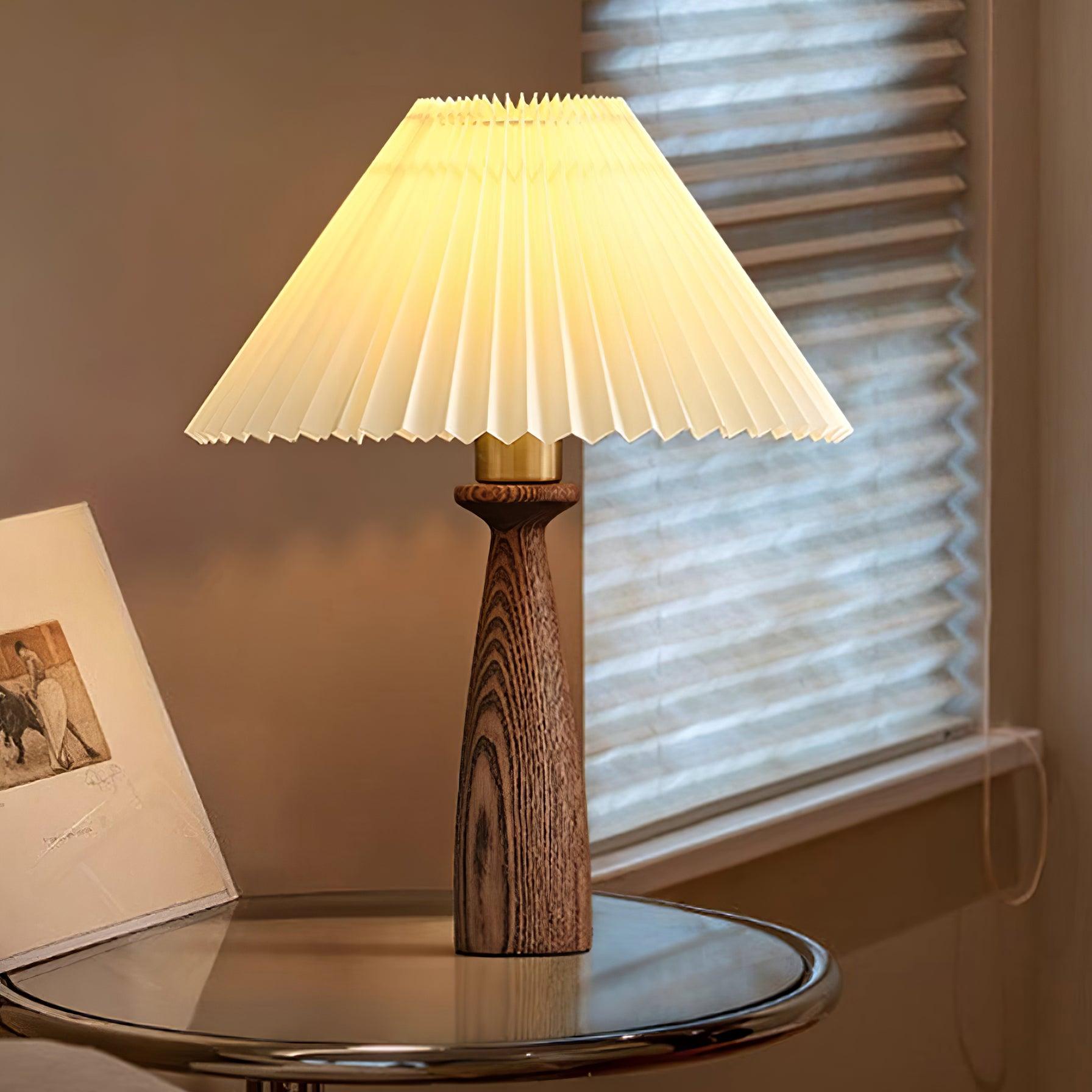 Nora Wood Table Lamp - Modern Scandinavian Style Bedside Night Light for Living Room, Bedroom, and Office Decor