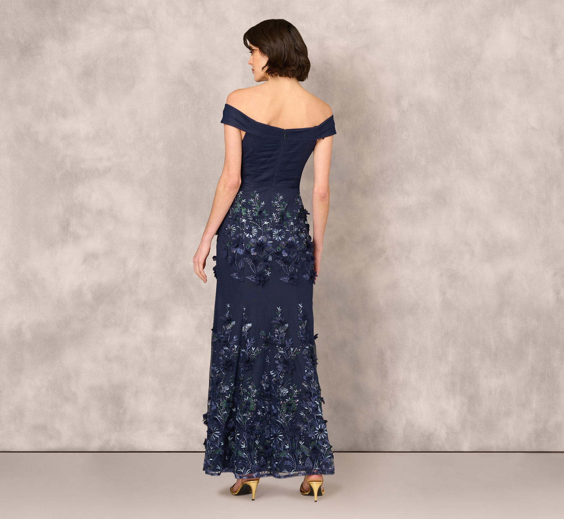 **Elegant Navy Blue Off Shoulder Sequin Embroidery Mermaid Gown – Perfect for Prom, Evening Parties & Special Occasions**