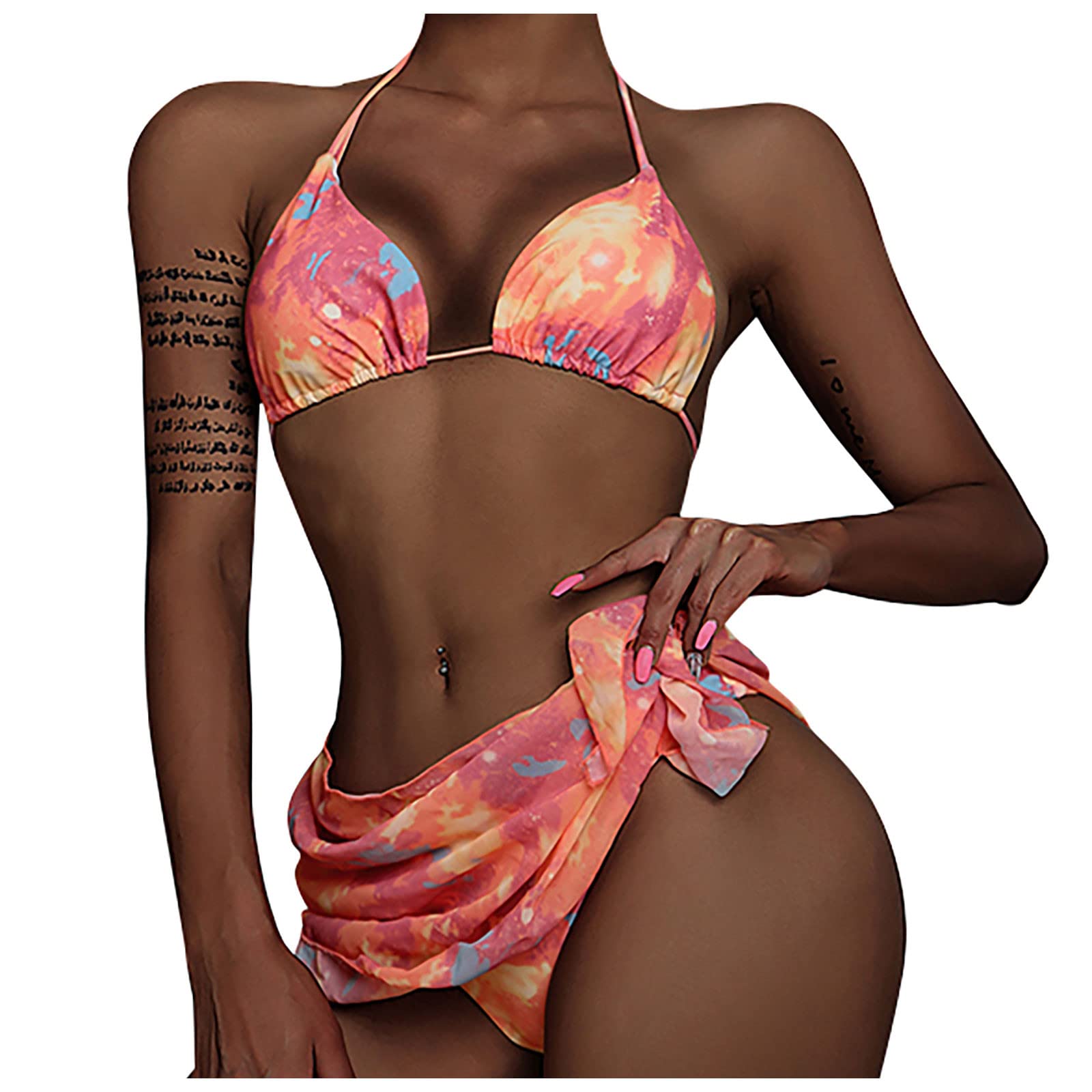 Miaomiaocc Women's Sexy Colorful 3-Piece Bikini Swimsuit - High Waisted Bathing Suit for Beach Vacation, Pool Party & Summer Swimwear
