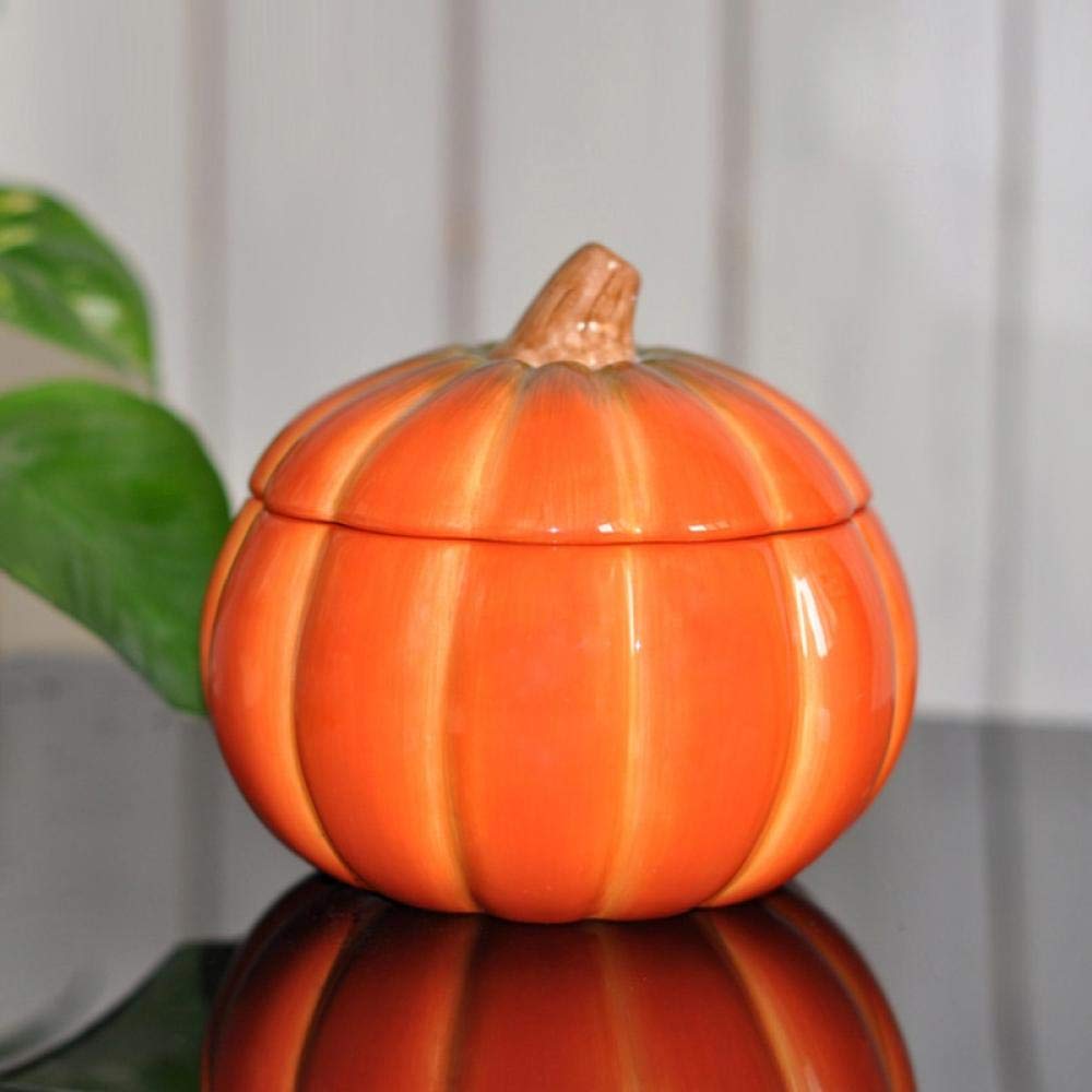 Handmade Ceramic Pumpkin Candy Jar - Kitchen Storage Container & Home Decor Sculpture for Halloween, Thanksgiving, and Fall Decorations