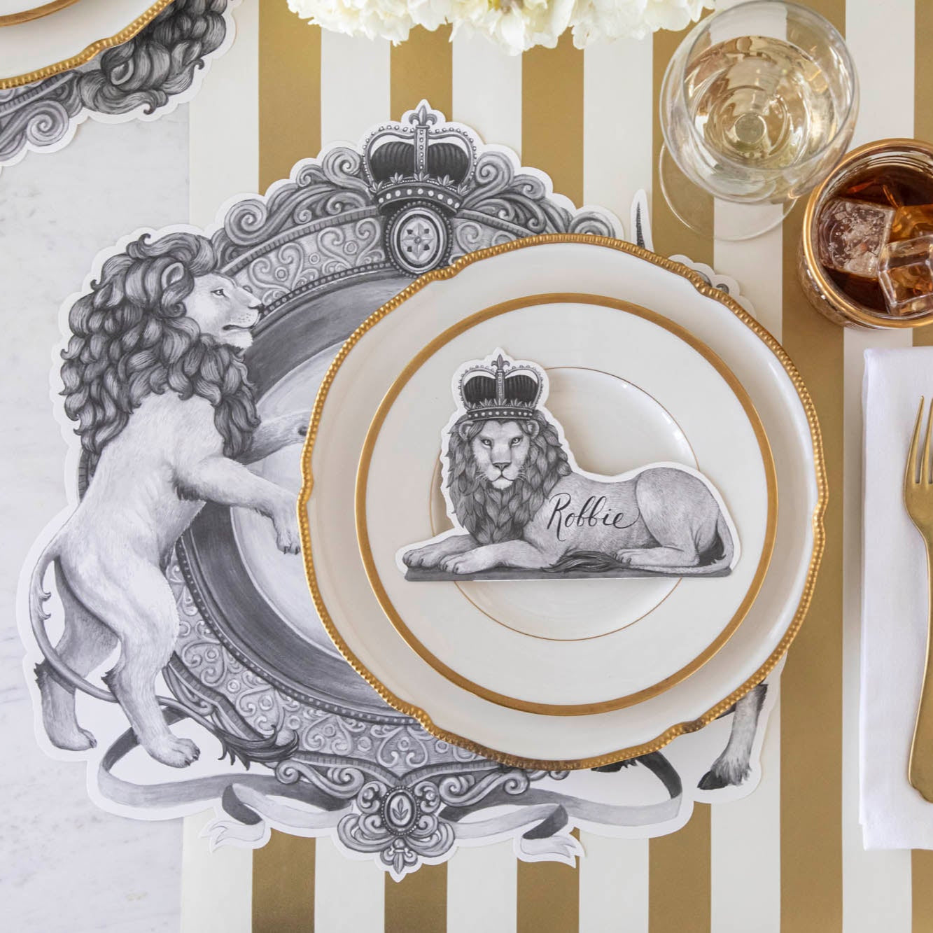 Premium Die-Cut H&C Regal Crest Placemats - Elegant Table Setting for Formal Dining, Holiday Decor & Special Occasions