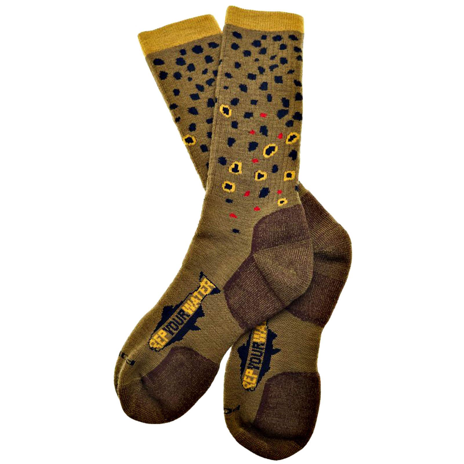 RepYourWater Brown Trout Band Socks - Cushioned Lightweight Fishing Socks for Men & Women (Large) - Perfect for Hiking, Camping and Outdoor Adventures