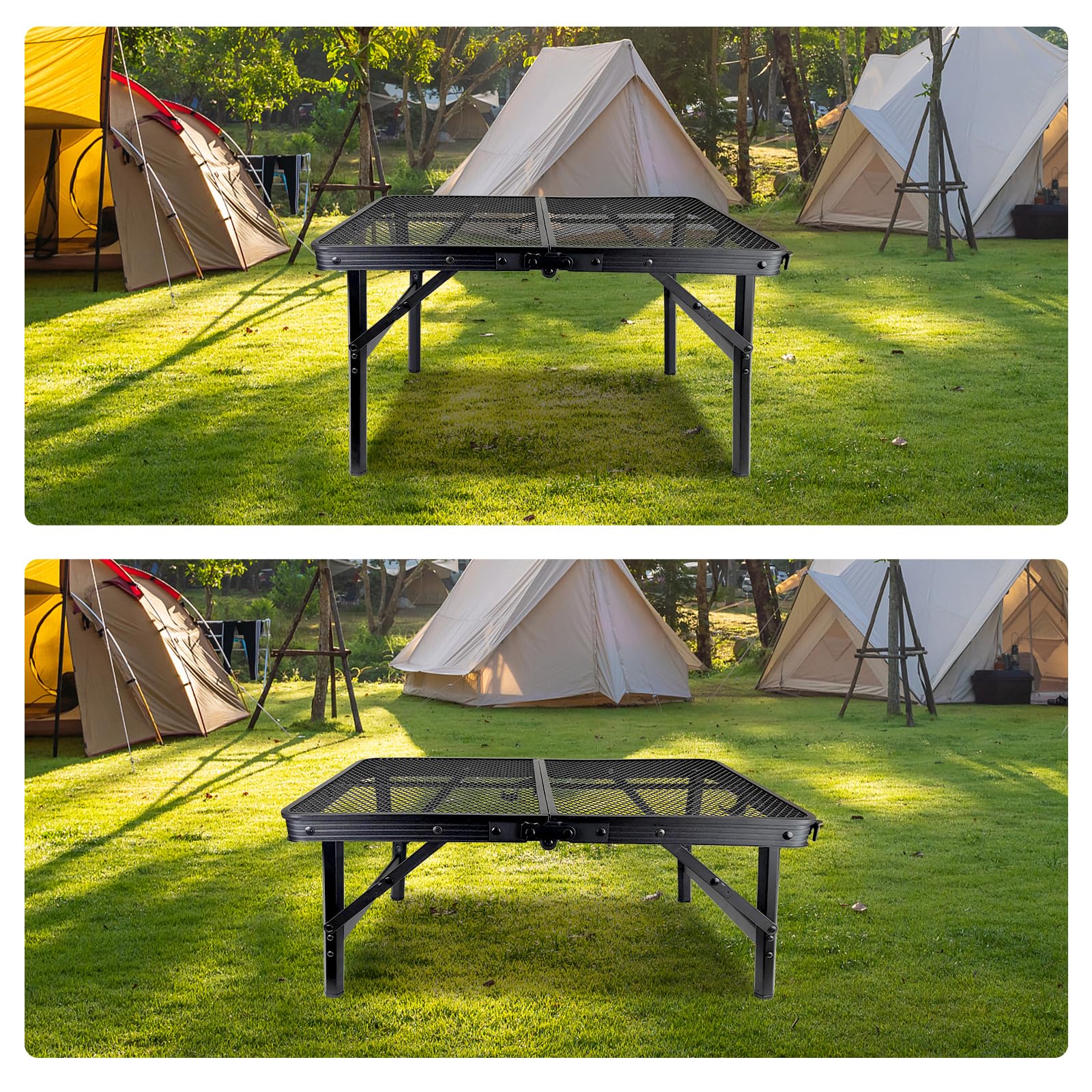 BRIAN & DANY Adjustable Height Folding Camping Grill Table - Portable 2x1.3FT Metal Picnic Table for Outdoor Cooking, BBQ, Tailgating & Backyard Parties (Black) | Compact & Lightweight Design Perfect for Camping, Beach Trips and RV Adventures