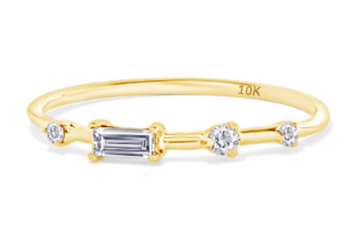 10K Gold Baguette & Round Cut White Natural Accent Diamond Engagement Ring for Women (0.06 CTTW) - Perfect for Proposals, Anniversaries, and Special Occasions