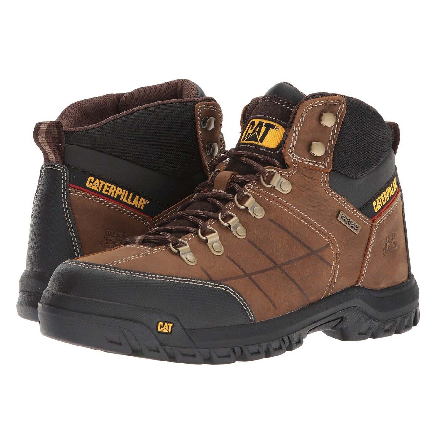 Threshold Steel Toe Waterproof Work Boots for Men - Brown Leather Safety Shoes with Slip Resistant Sole | Ideal for Construction, Warehouse & Outdoor Work