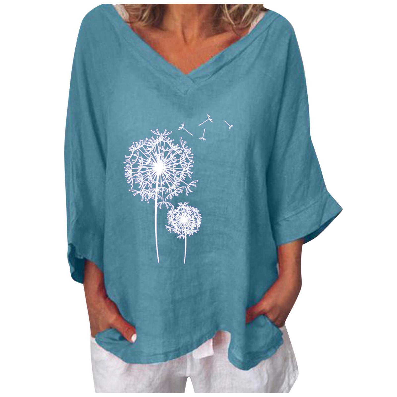 Women's Floral V-Neck Blouse Tank Top - Summer Casual Retro Short Sleeve Shirt Pullover - Perfect for Beach Outings, Date Nights & Office Wear