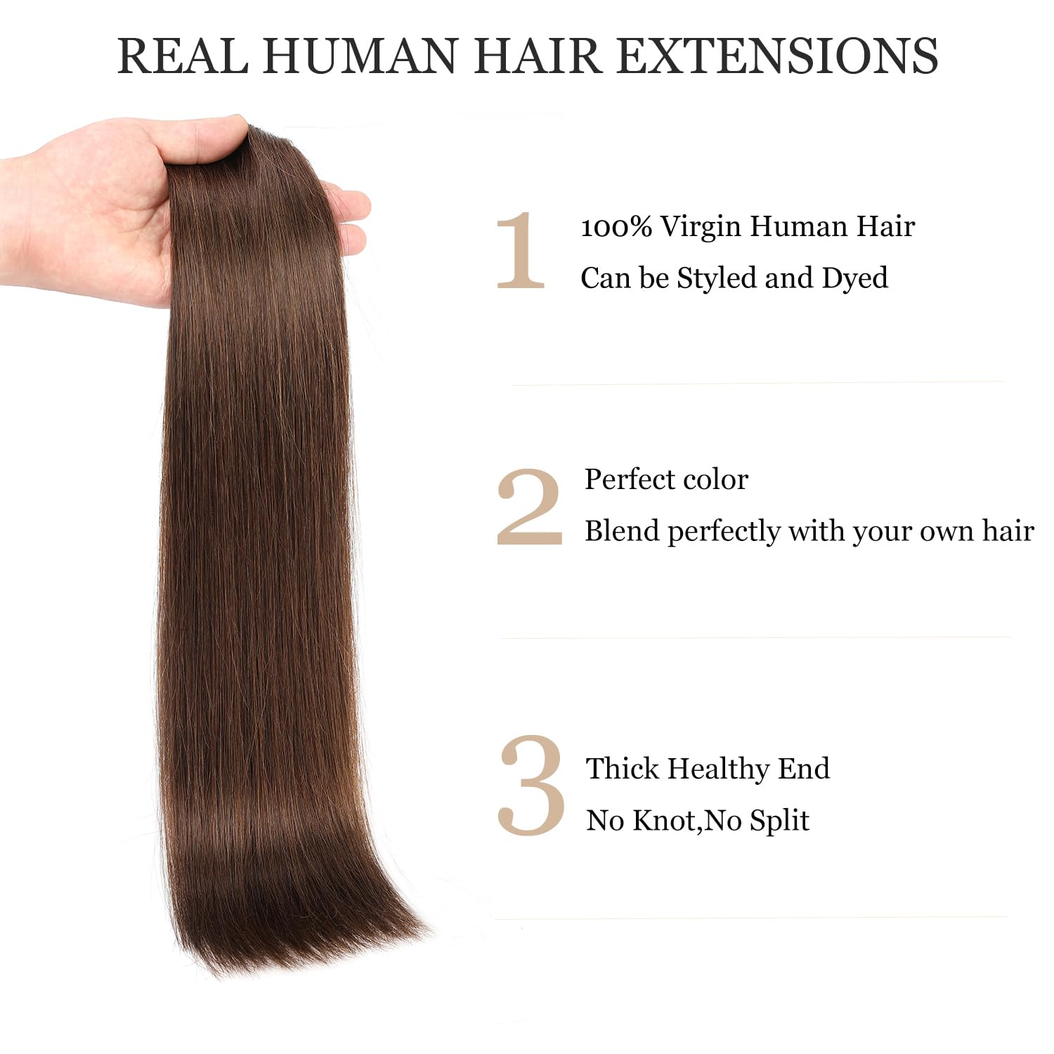 120g 8-Piece Clip-In Human Hair Extensions - 22 Inch Double Weft #4 Medium Brown | Real Human Hair for Volume & Length | Perfect for Daily Wear, Parties & Special Occasions
