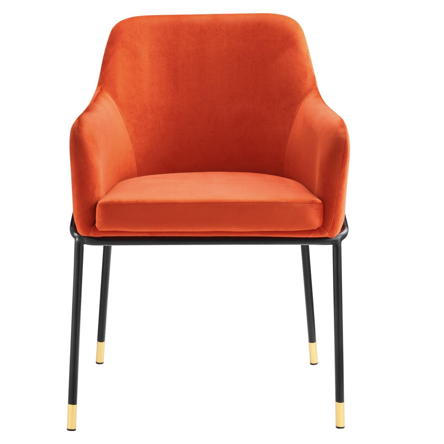 Modway Performance Velvet Dining Armchair Set of 2 - Black & Orange Upholstered Chairs for Modern Kitchen, Dining Room, or Breakfast Nook