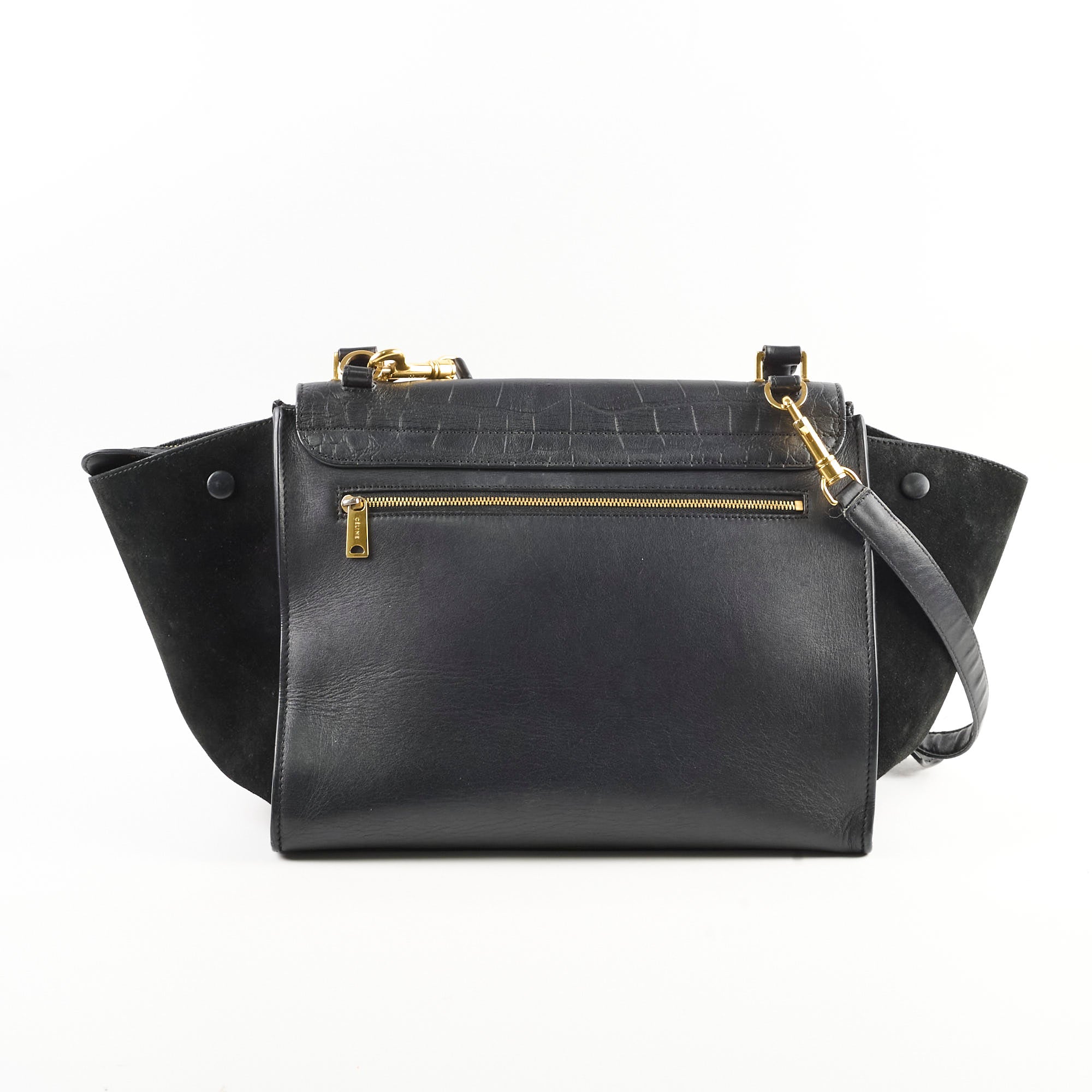 Celine Medium Trapeze All Black Leather Handbag - Stylish Crossbody Bag for Women, Perfect for Work, Travel & Evening Out