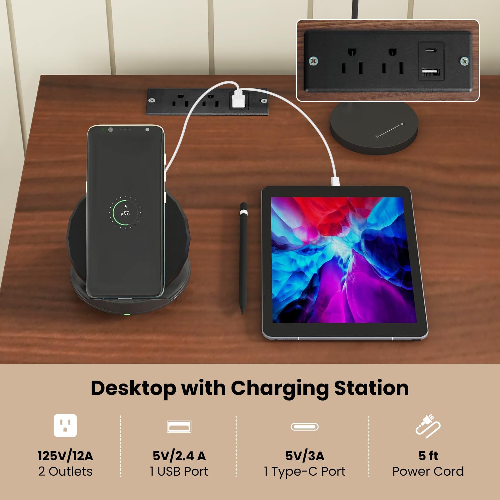 Tangkula Wooden Computer Desk with Drawers & USB Charging Station - Compact Home Office Desk for PC, Laptop & Notebook - Study Writing Workstation for Small Spaces - Perfect for Remote Work, Online Classes & Gaming Setup