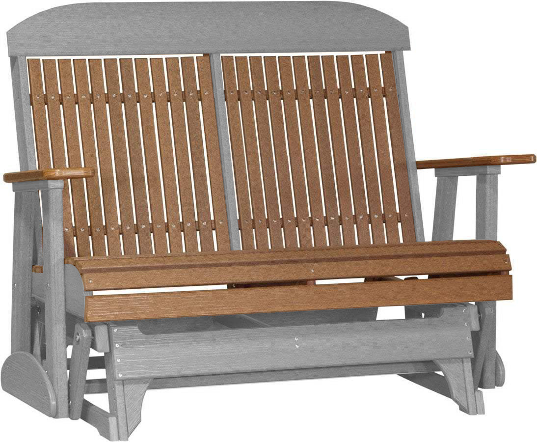 LuxCraft 4 ft. Antique Mahogany Recycled Plastic Highback Outdoor Glider Bench – Perfect for Patio, Garden, and Porch Relaxation