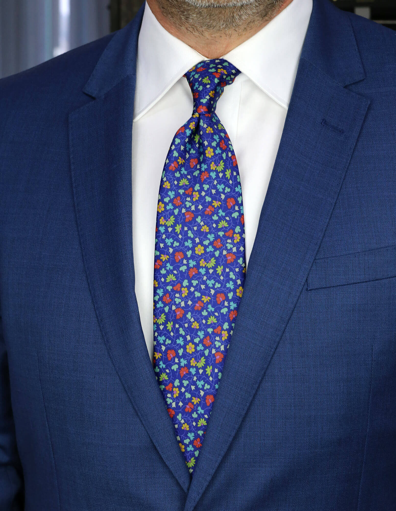 CANTINI Brescia Floral Tie for Men - Navy Blue Silk Necktie - Perfect for Weddings, Business Meetings & Formal Events